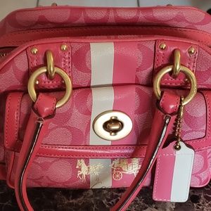 Coach Pink Striped Domed Satchel Bag